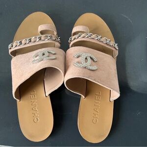Chanel Sandals with Silver Chain Detail